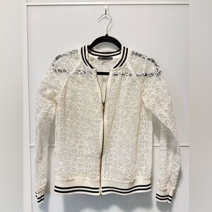 Harlowe & Graham Cream Lace Bomber Jacket